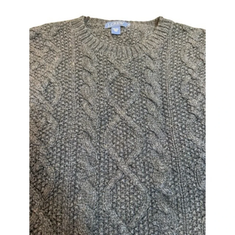 J.Crew Hand Knit Cable Knit Fisherman Sweater Size XL Navy 100% Wool Pullover